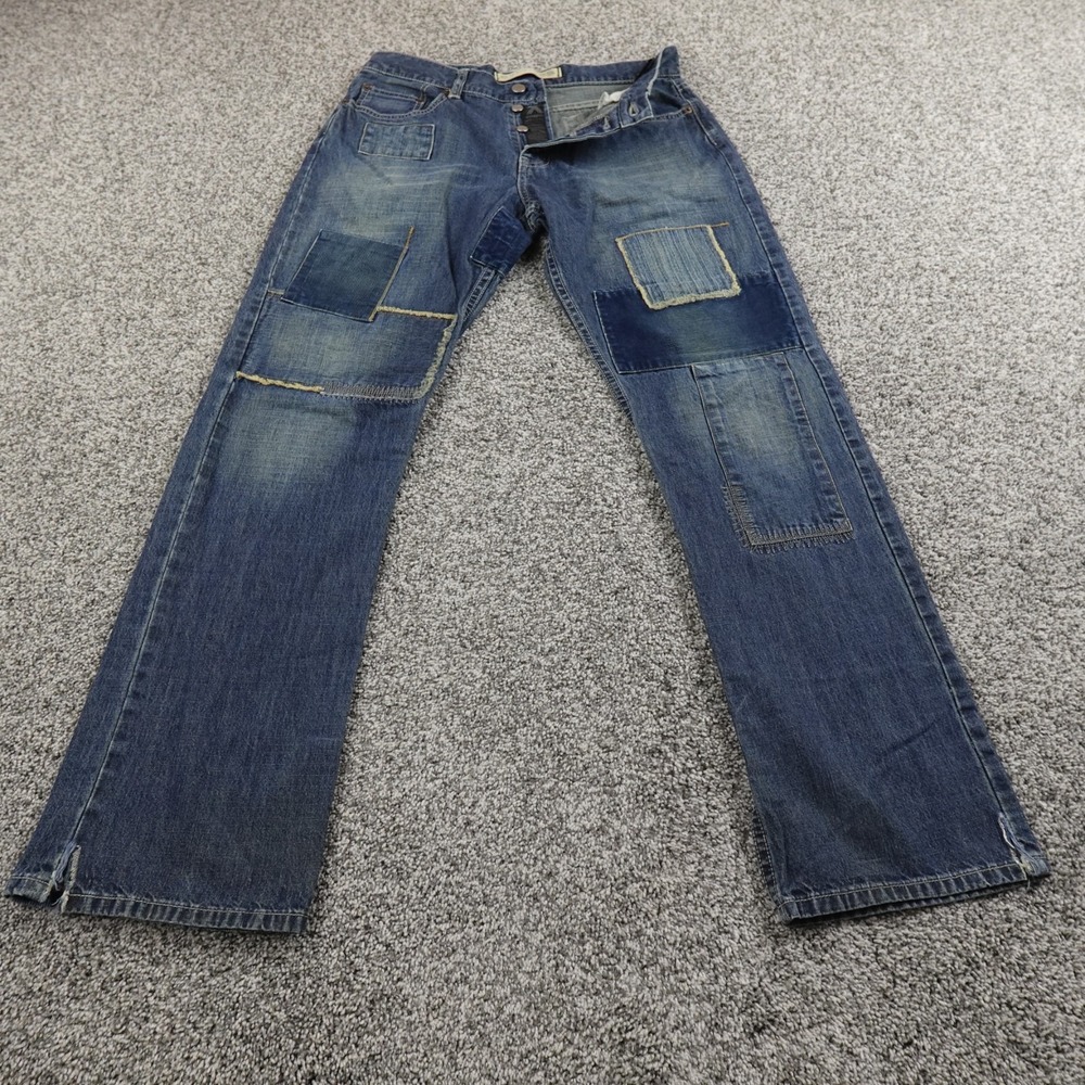 Express Jeans Mens 30X32 Dark Blue Denim Pants Patchwork Boot Button Fly Western